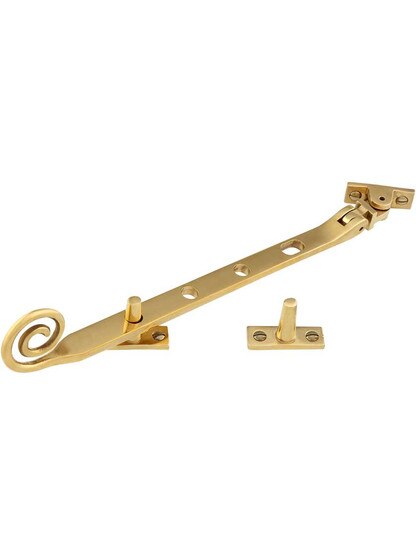 Solid-Brass Casement Stay with Curly Handle - 9 1/2 inch.
